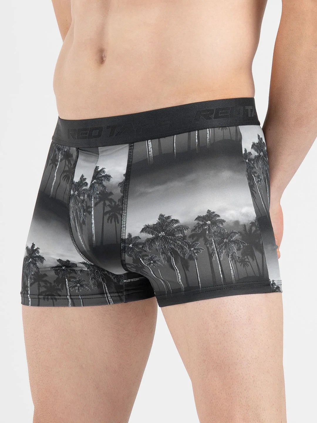 Men's Ash Black Printed Elasticated Polyester Stretched Woven Trunk - Image 6