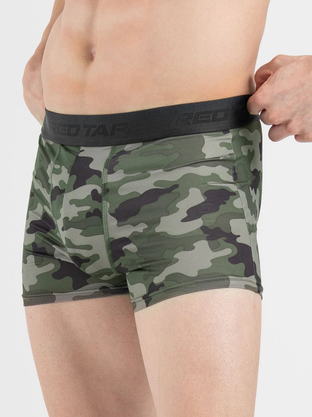 Men's Black Camo Printed Elasticated Polyester Stretched Woven Trunk - Image 3