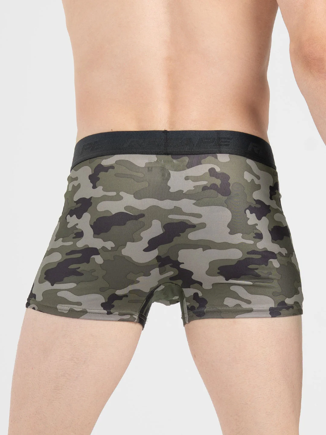 Men's Black Camo Printed Elasticated Polyester Stretched Woven Trunk - Image 4