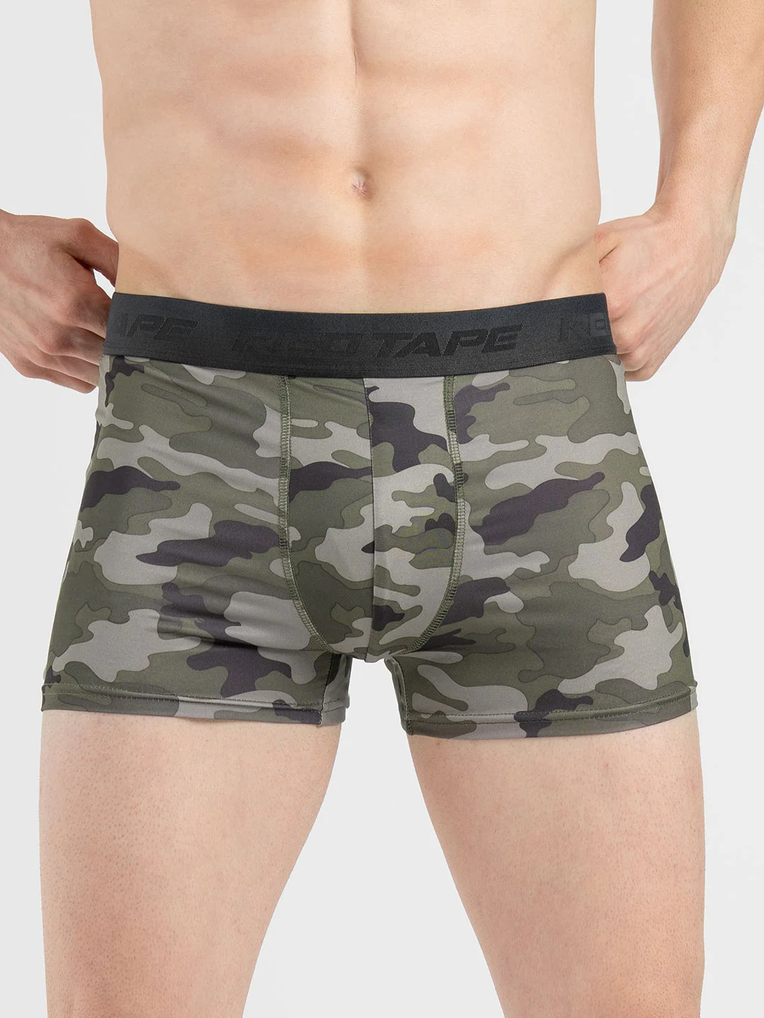Men's Black Camo Printed Elasticated Polyester Stretched Woven Trunk - Image 6