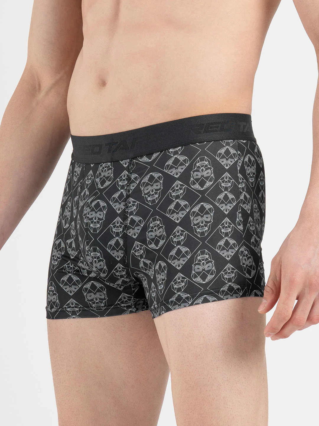 Men's Black Printed Elasticated Polyester Stretched Woven Trunk - Image 3