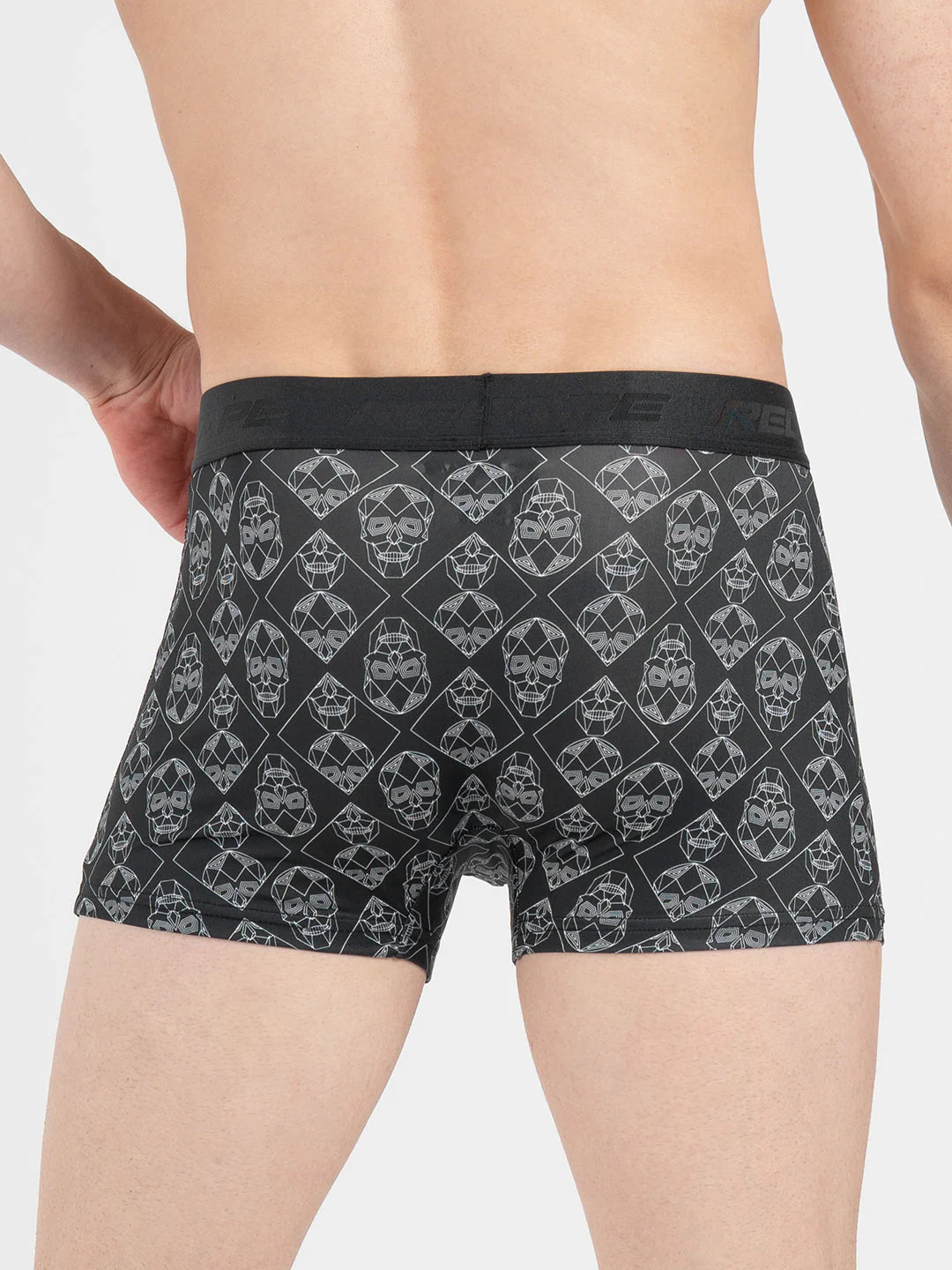 Men's Black Printed Elasticated Polyester Stretched Woven Trunk - Image 4