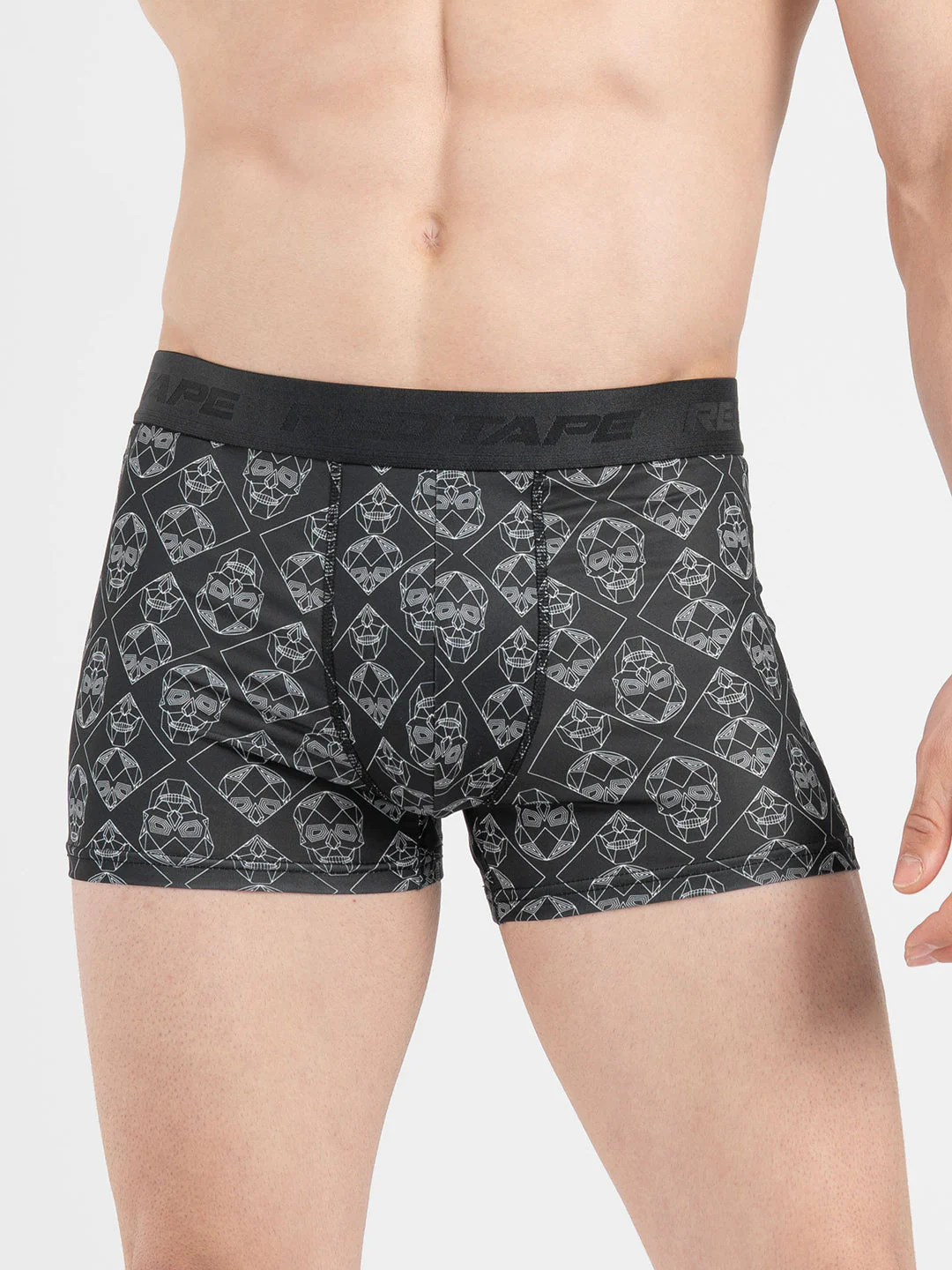 Men's Black Printed Elasticated Polyester Stretched Woven Trunk - Image 6