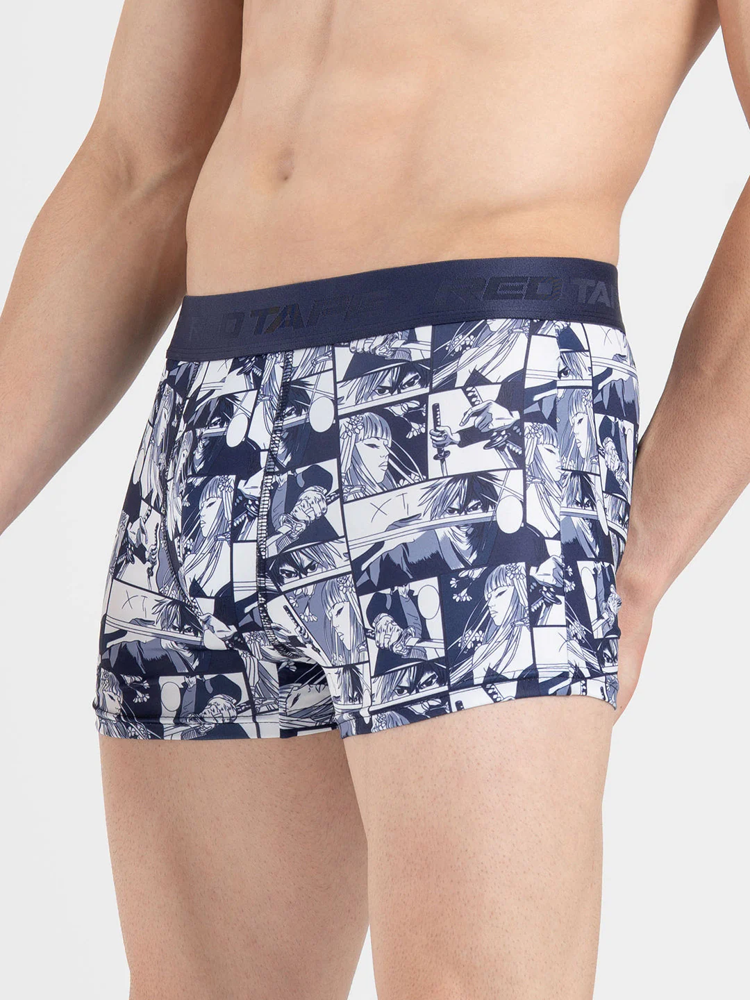 Men's Black Printed Elasticated Polyester Stretched Woven Trunk - Image 3