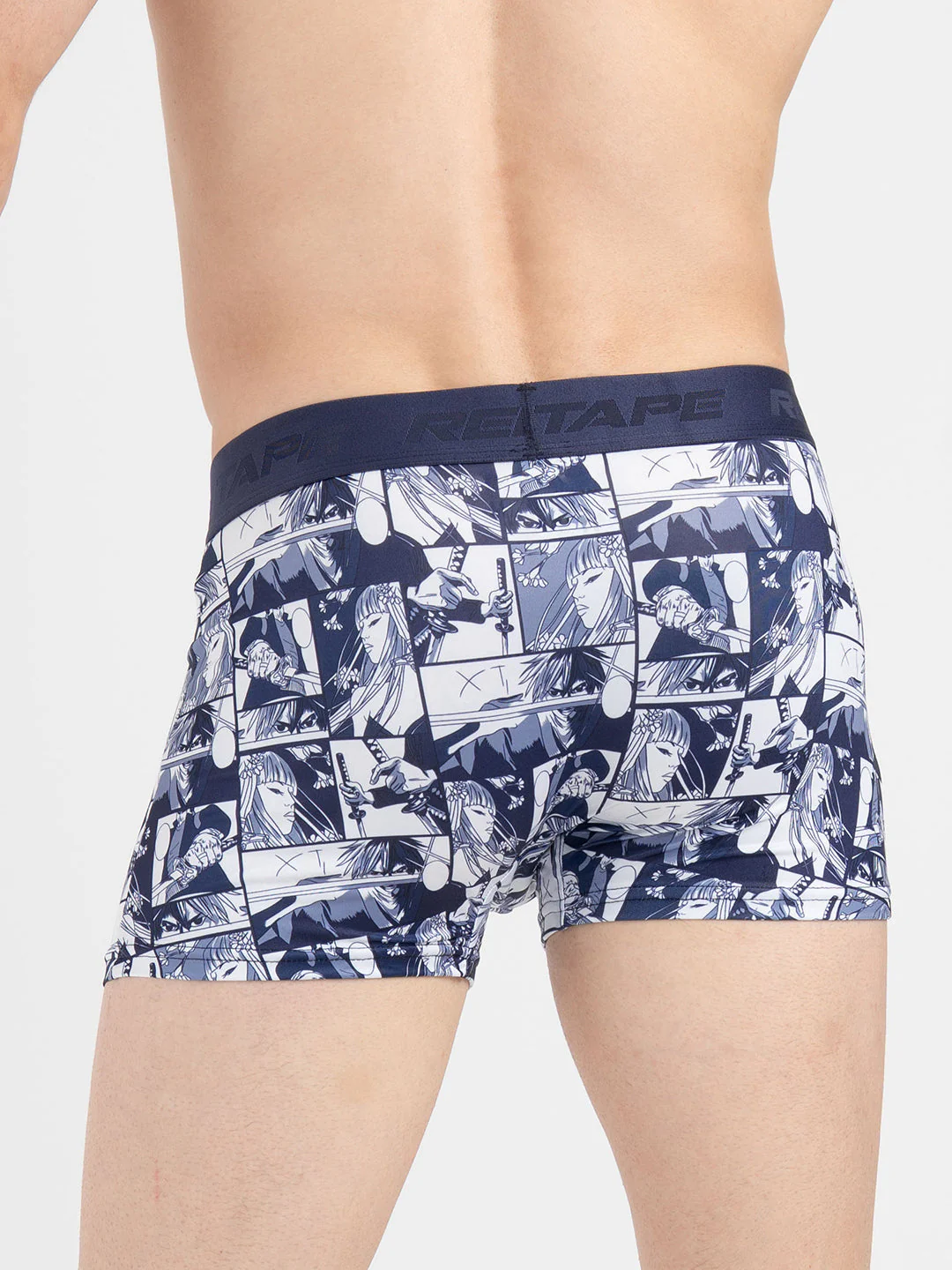 Men's Black Printed Elasticated Polyester Stretched Woven Trunk - Image 4
