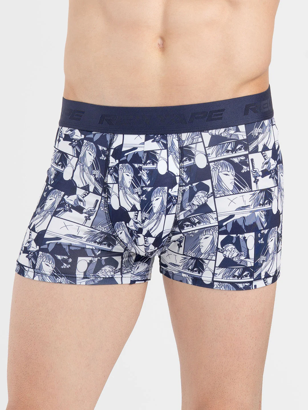 Men's Black Printed Elasticated Polyester Stretched Woven Trunk - Image 6