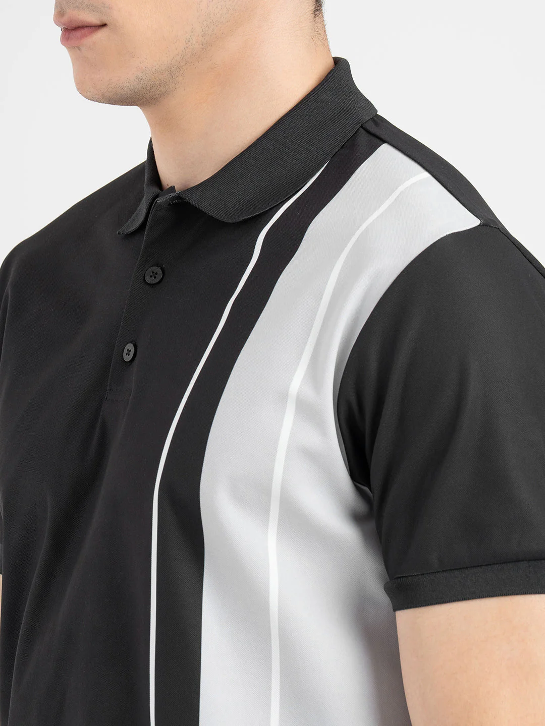 Men's Black Stripe Sports Polo T-Shirt - Image 4