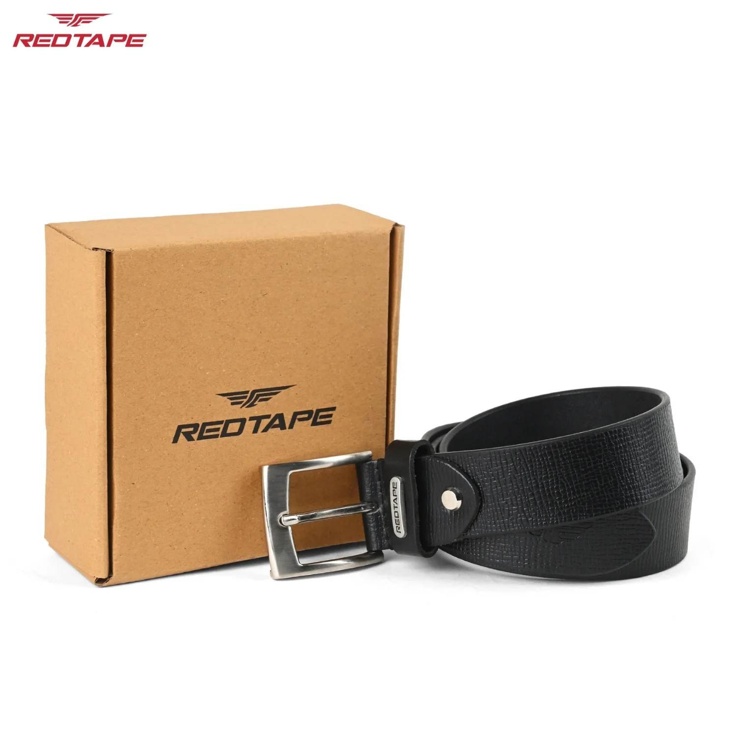 Men’s Black Textured Leather Belt - Image 2