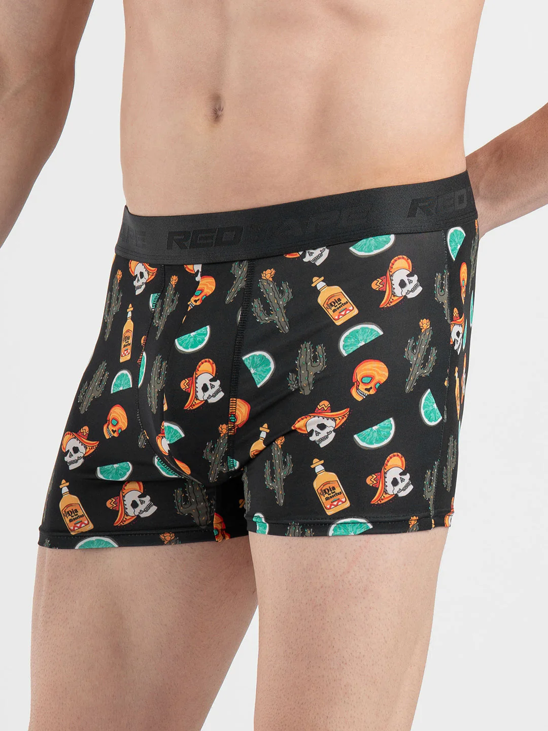 Men's Black Printed Elasticated Polyester Stretched Woven Trunk - Image 3