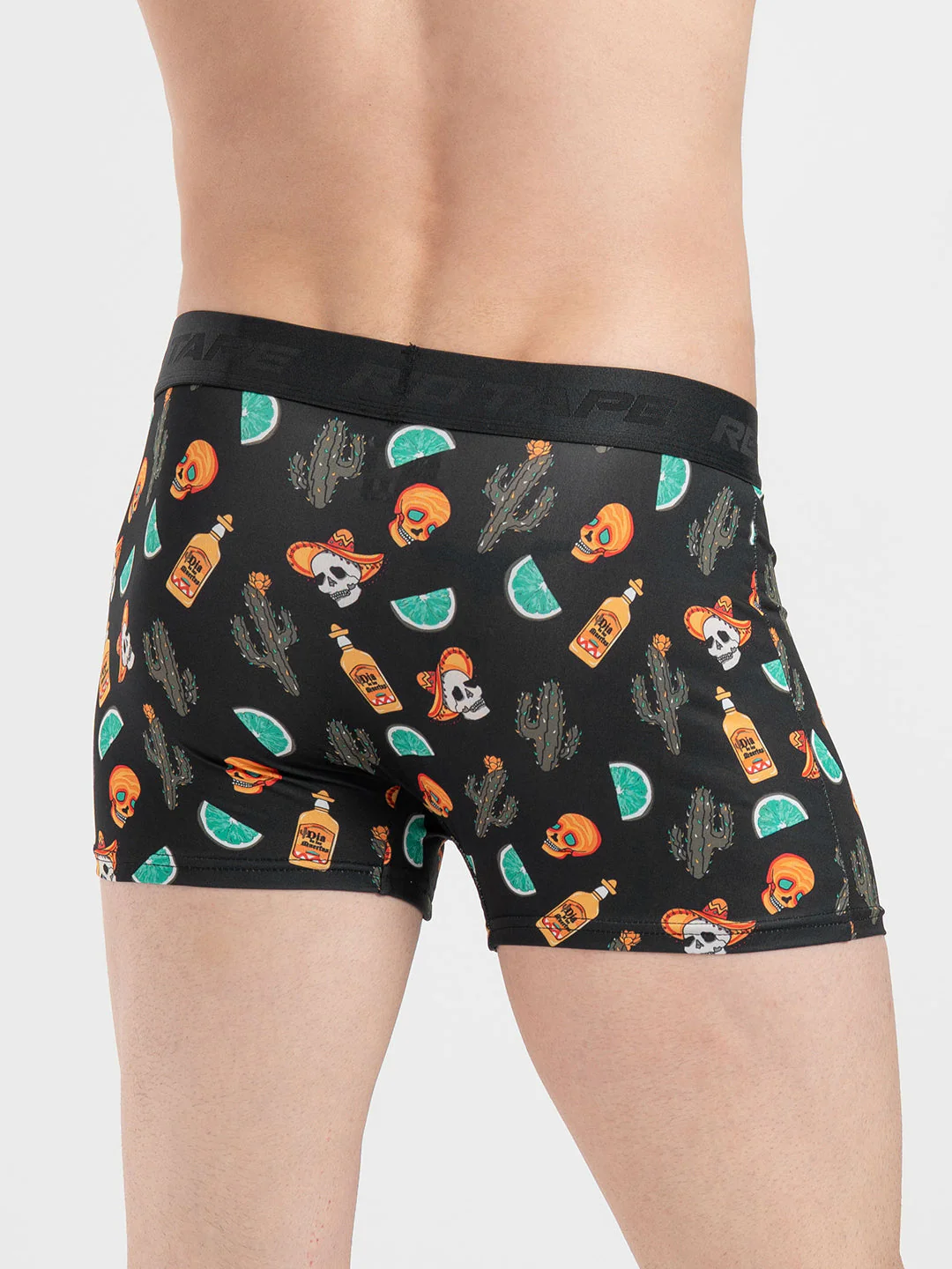 Men's Black Printed Elasticated Polyester Stretched Woven Trunk - Image 4
