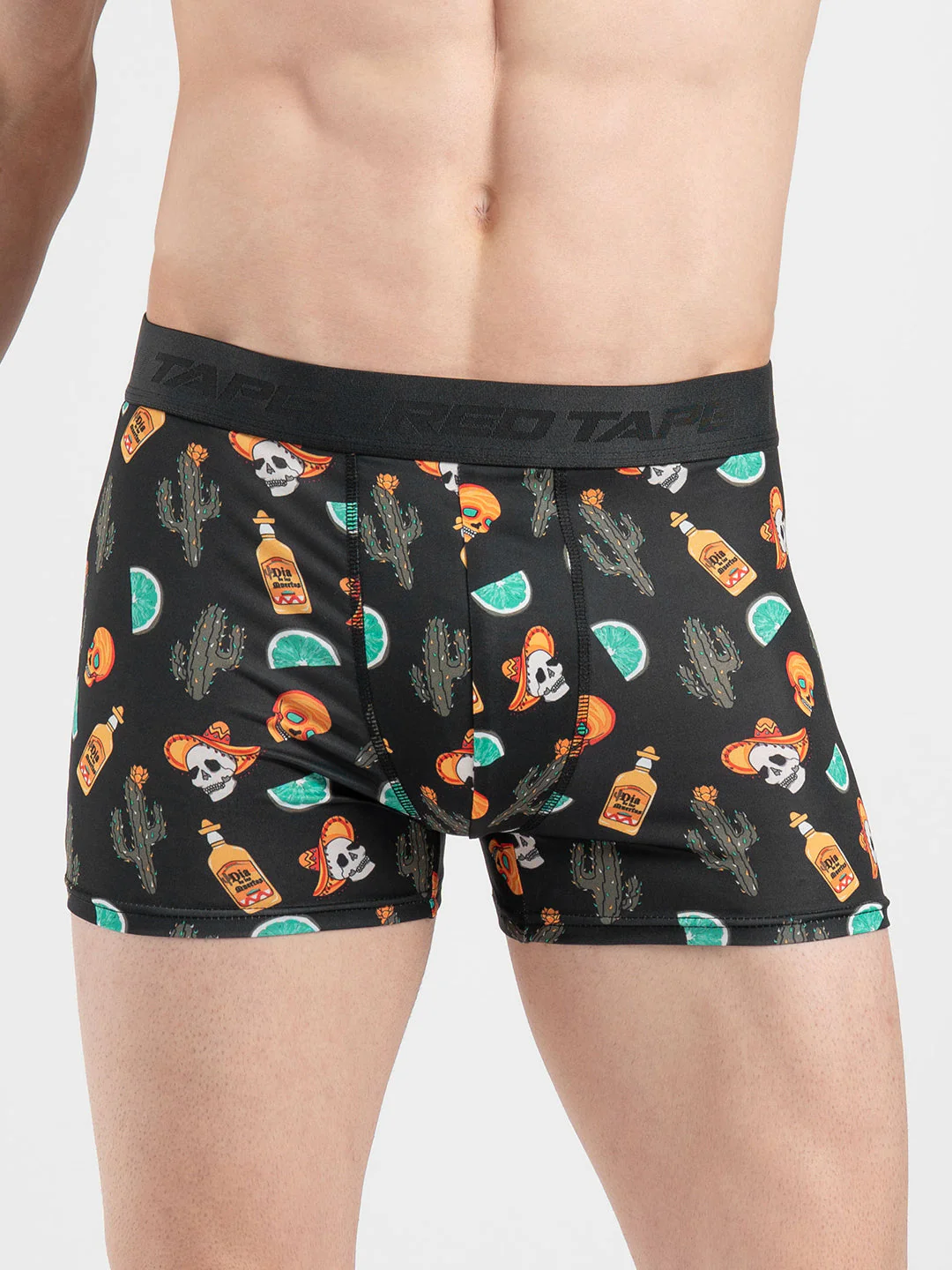 Men's Black Printed Elasticated Polyester Stretched Woven Trunk - Image 6