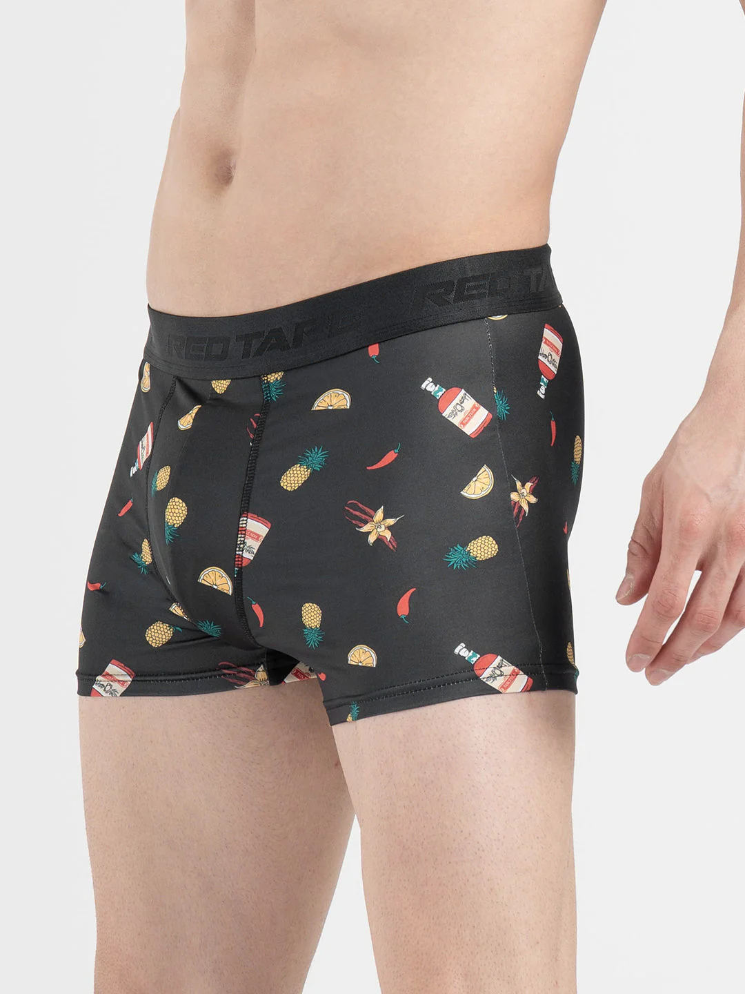 Men's Black Printed Elasticated Polyester Stretched Woven Trunk - Image 3