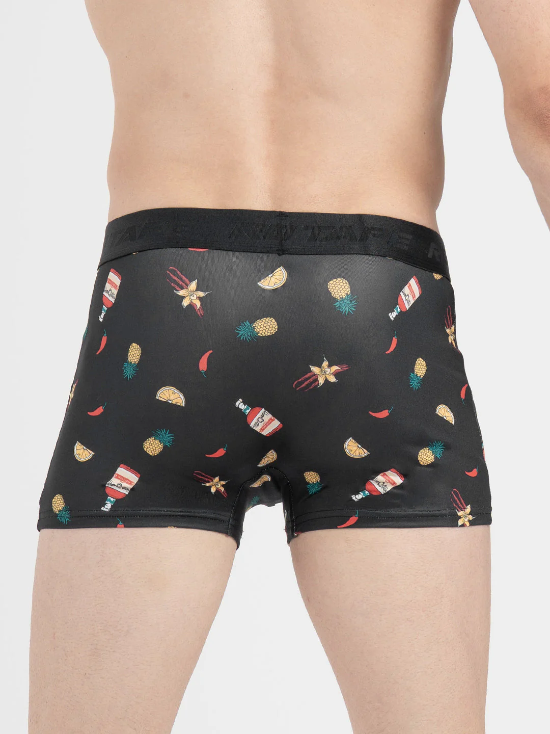 Men's Black Printed Elasticated Polyester Stretched Woven Trunk - Image 4