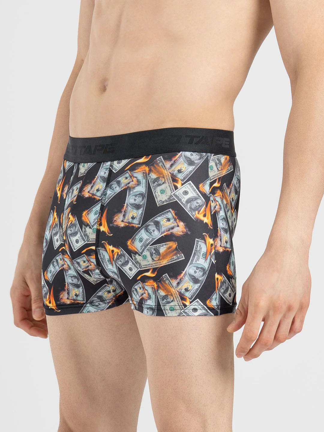 Men's Black Printed Elasticated Polyester Stretched Woven Trunk - Image 3