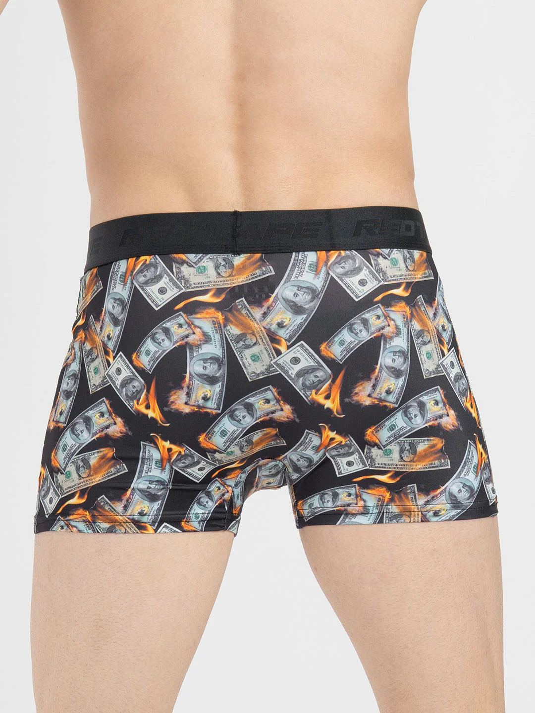 Men's Black Printed Elasticated Polyester Stretched Woven Trunk - Image 4