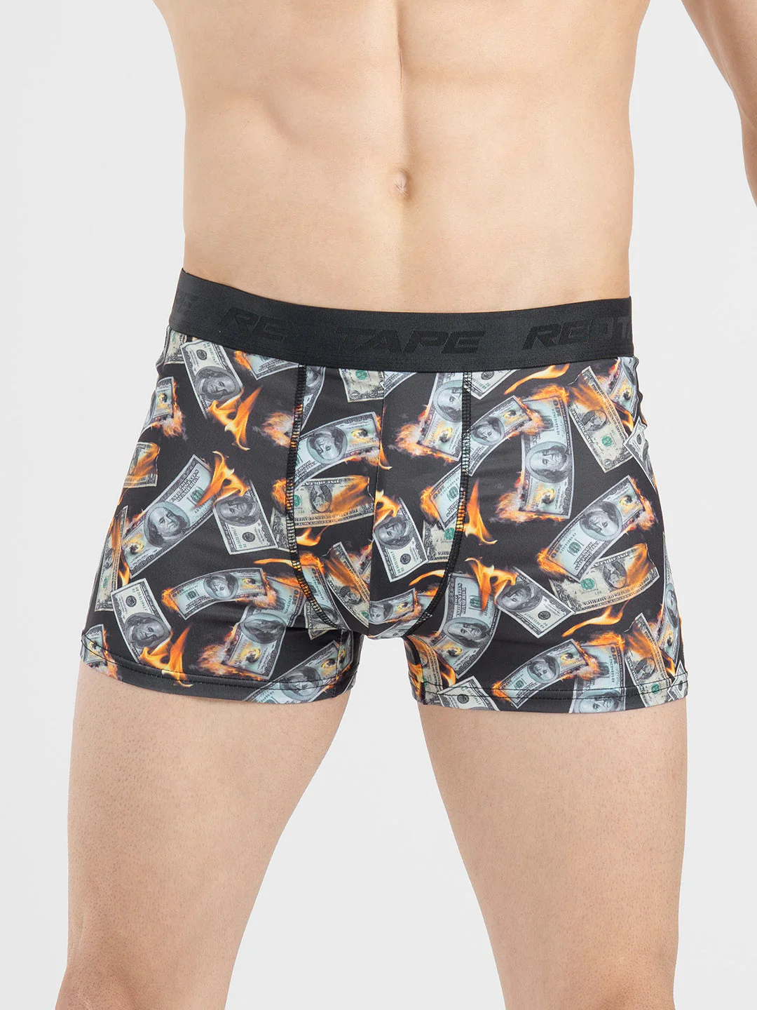 Men's Black Printed Elasticated Polyester Stretched Woven Trunk - Image 6