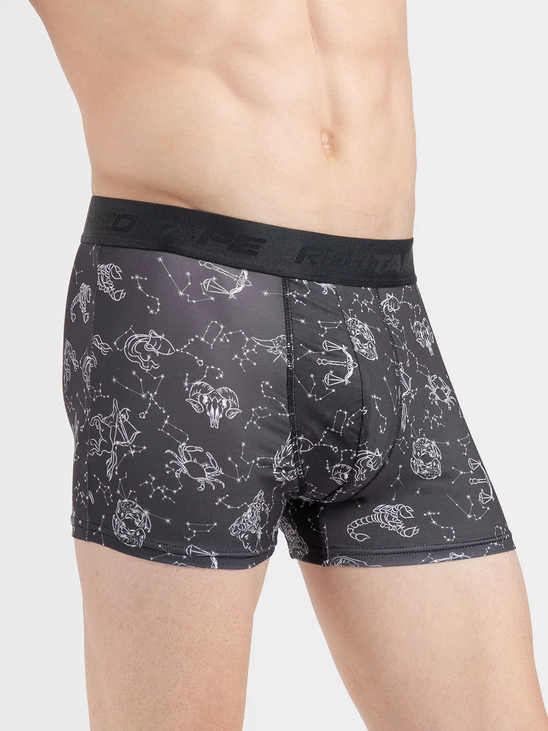 Men's Black Printed Elasticated Polyester Stretched Woven Trunk - Image 3