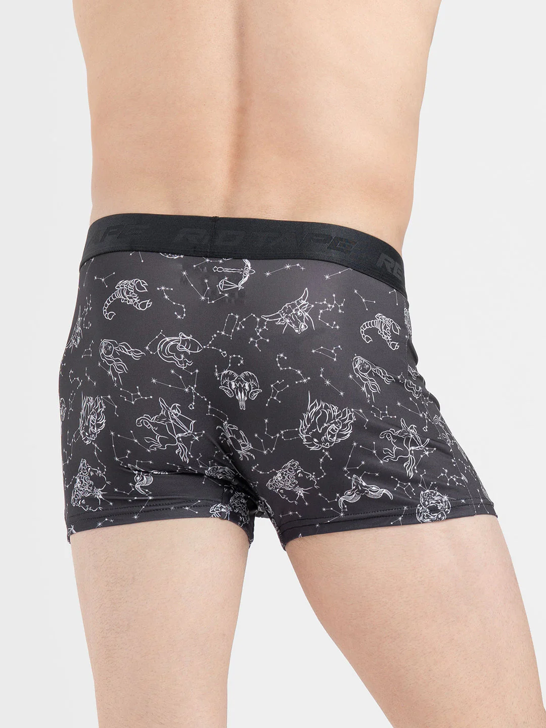 Men's Black Printed Elasticated Polyester Stretched Woven Trunk - Image 4