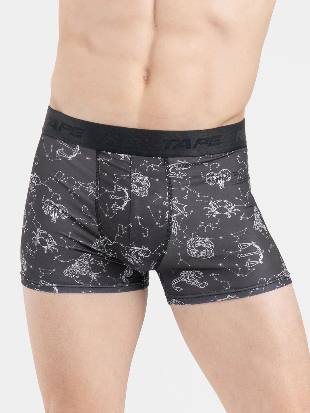 Men's Black Printed Elasticated Polyester Stretched Woven Trunk - Image 6