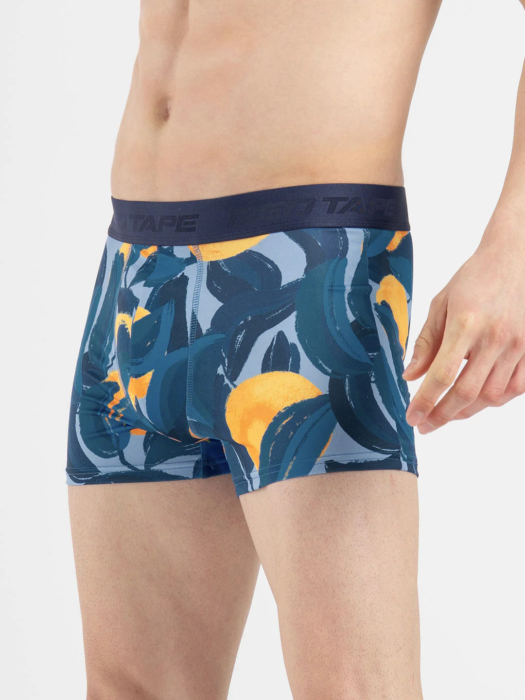 Men's Blue Printed Elasticated Polyester Stretched Woven Trunk - Image 3
