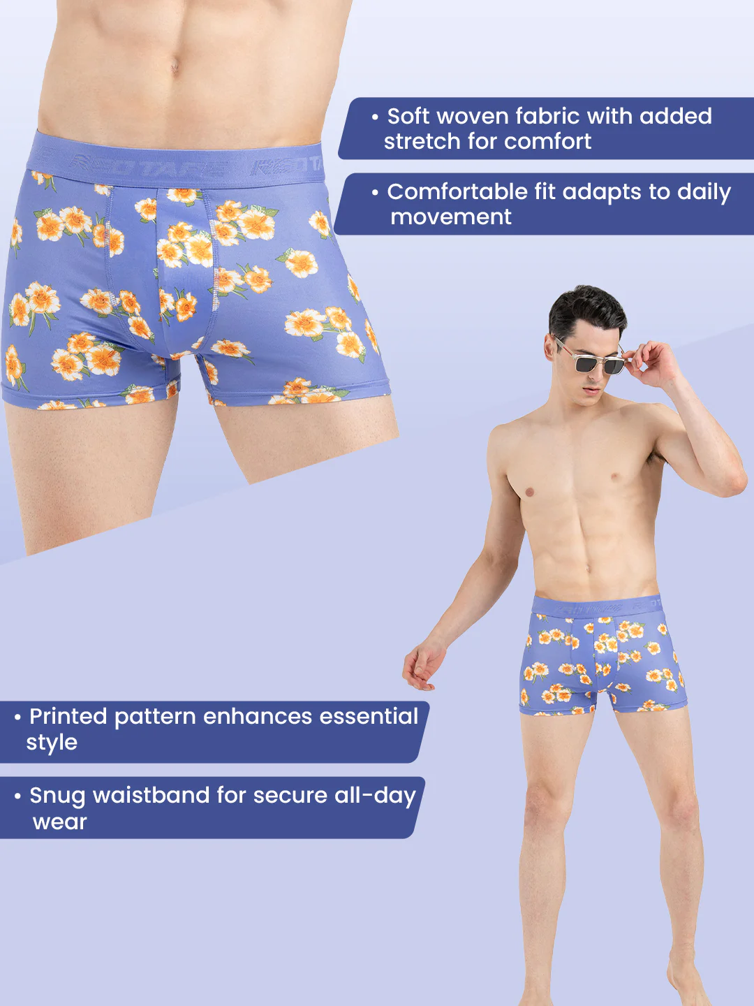 Men's Blue Printed Elasticated Polyester Stretched Woven Trunk - Image 2