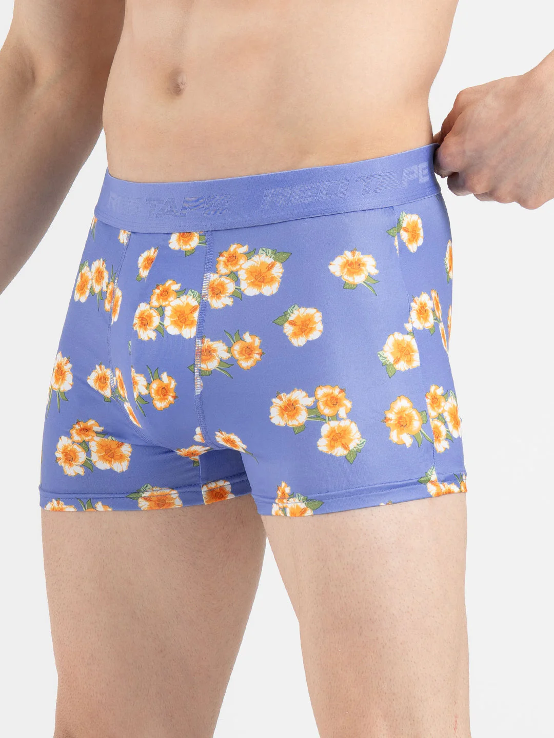 Men's Blue Printed Elasticated Polyester Stretched Woven Trunk - Image 3