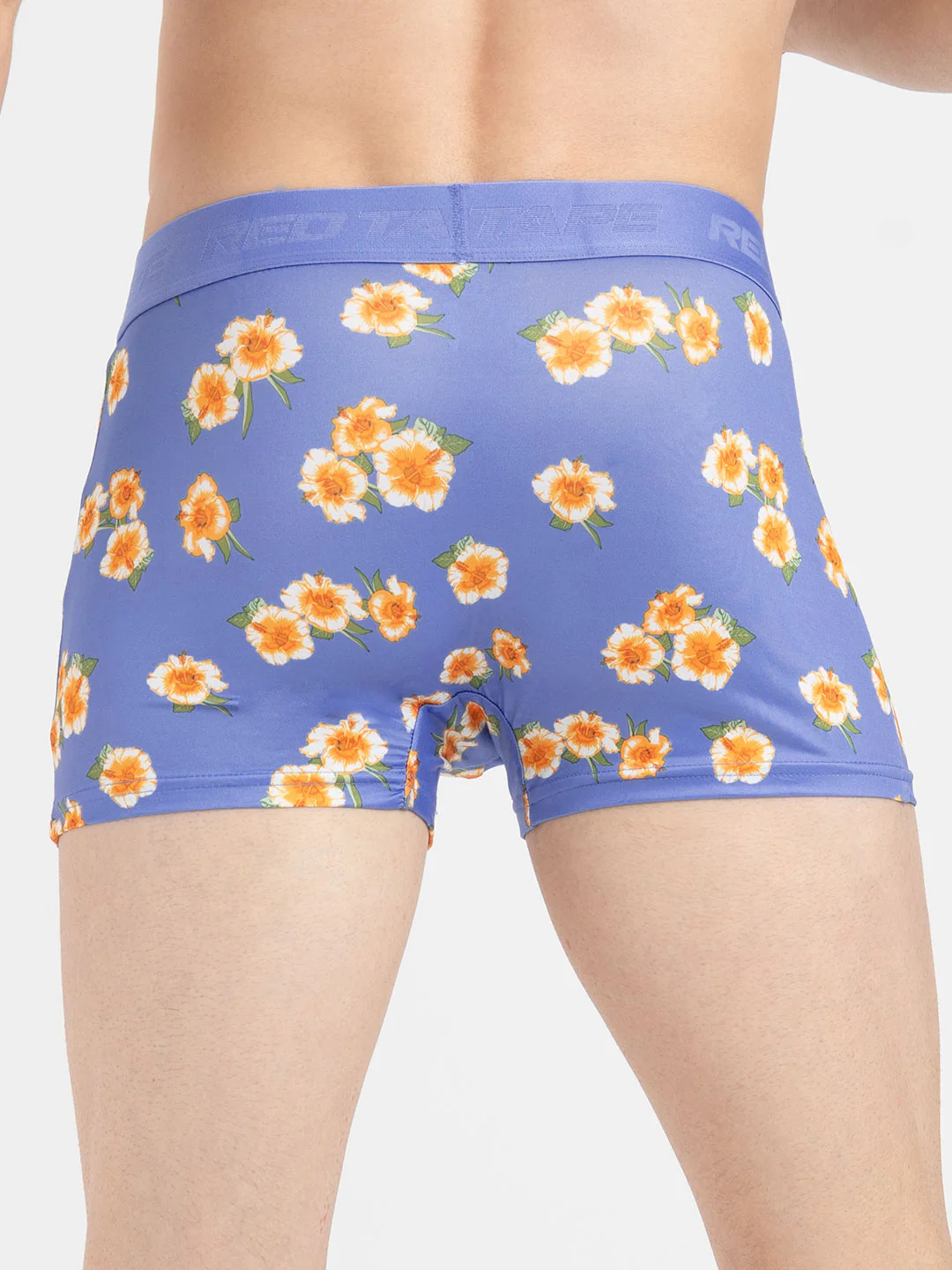 Men's Blue Printed Elasticated Polyester Stretched Woven Trunk - Image 4