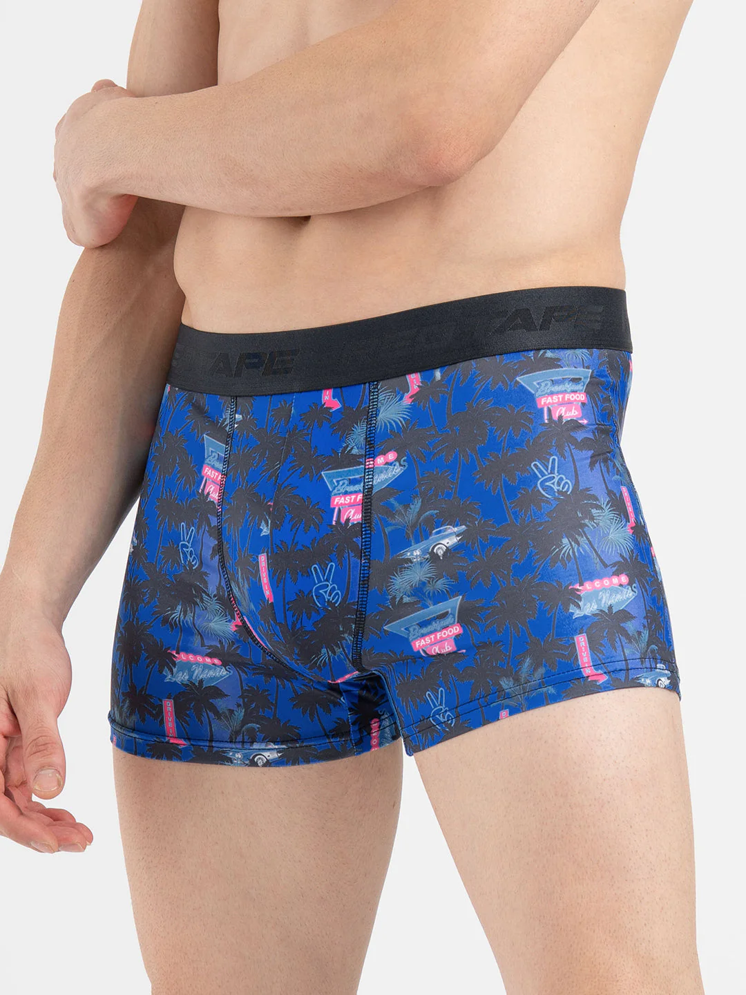 Men's Dark Blue Printed Elasticated Polyester Stretched Woven Trunk - Image 3