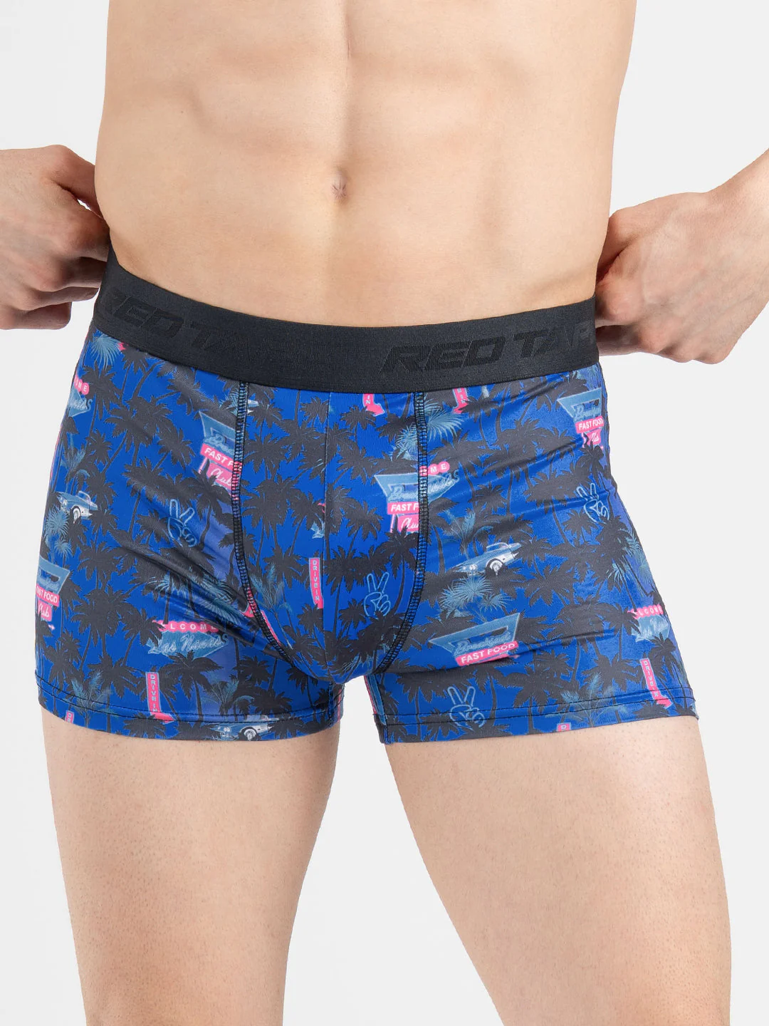 Men's Dark Blue Printed Elasticated Polyester Stretched Woven Trunk - Image 6