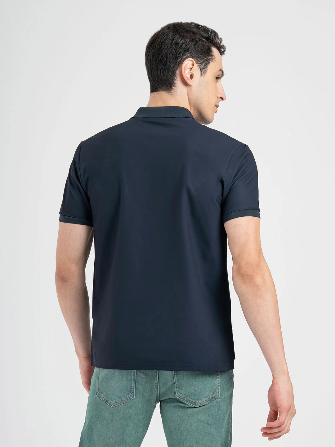 Men's Dark Blue Stripe Sports Polo T-Shirt - Image 4