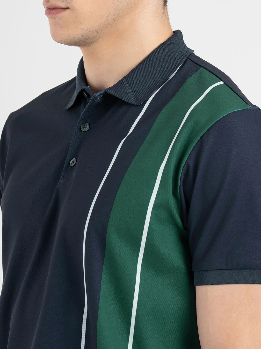 Men's Dark Blue Stripe Sports Polo T-Shirt - Image 5