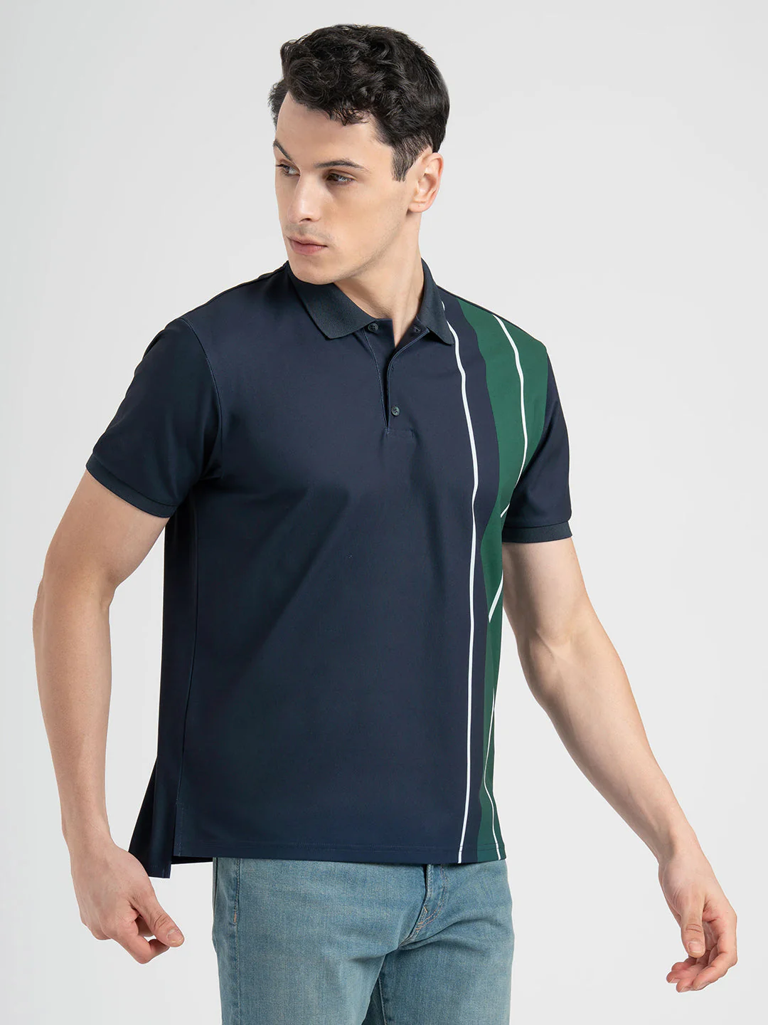 Men's Dark Blue Stripe Sports Polo T-Shirt - Image 6