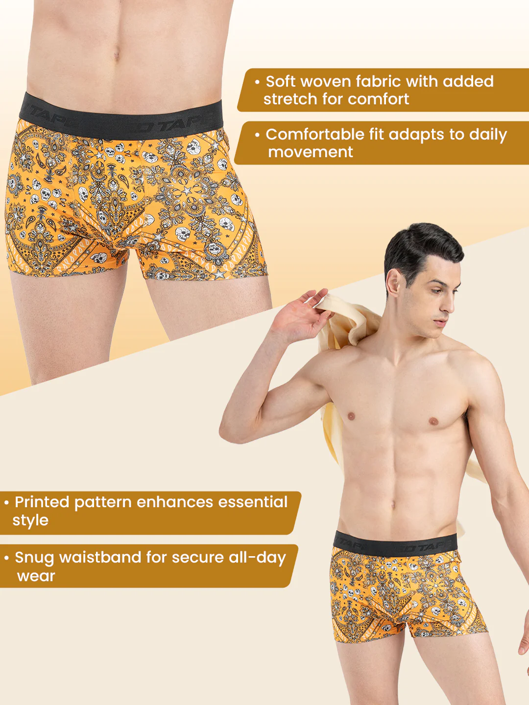 Men's Dark Yellow Printed Woven Trunk - Image 2