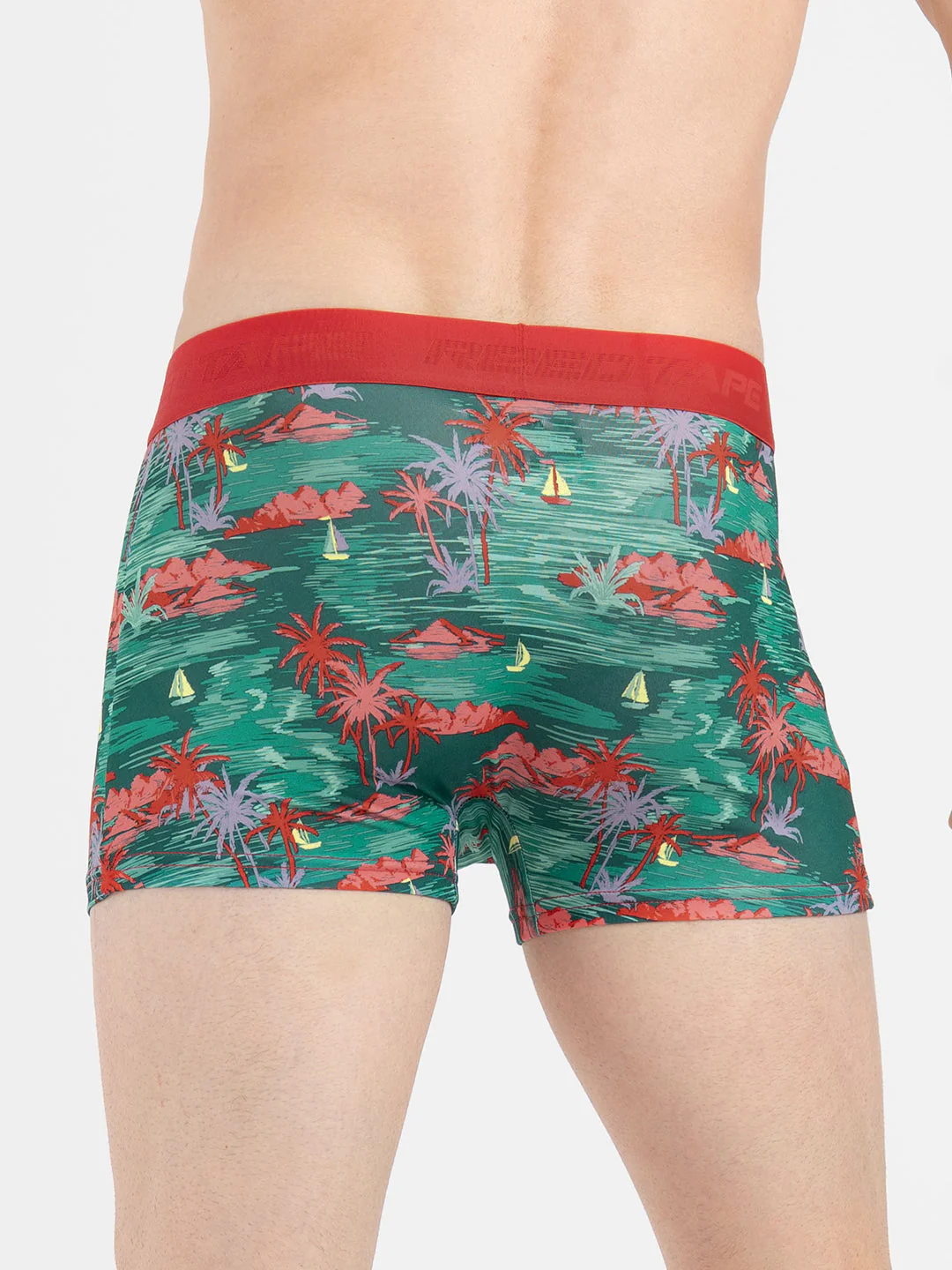 Men's Green Printed Elasticated Polyester Stretched Woven Trunk - Image 4