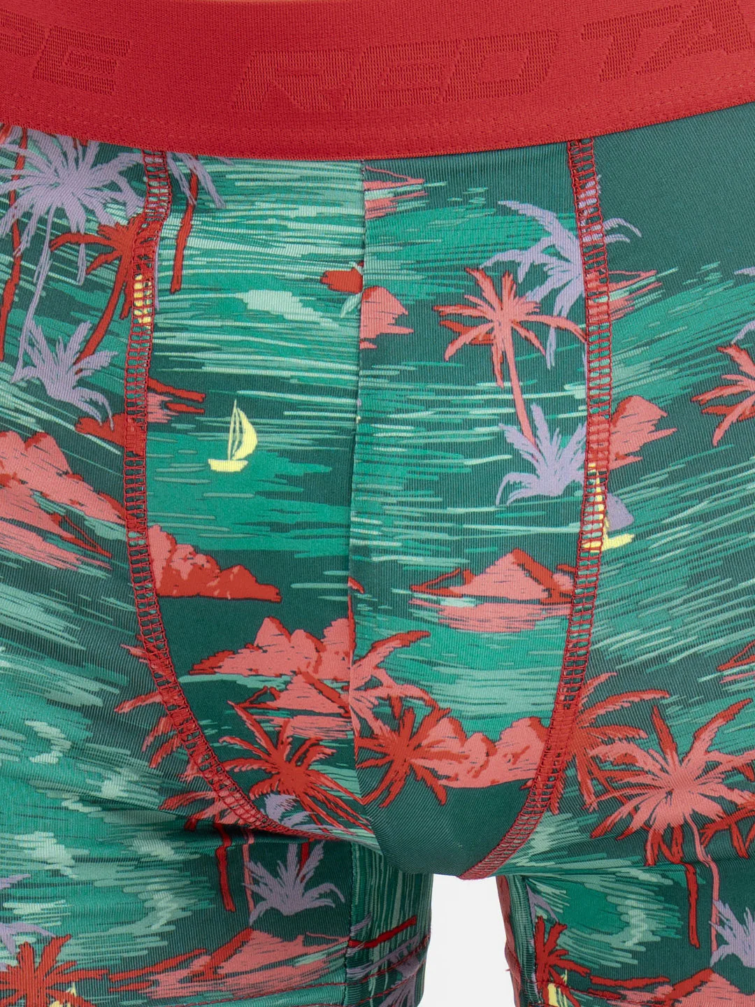 Men's Green Printed Elasticated Polyester Stretched Woven Trunk - Image 5