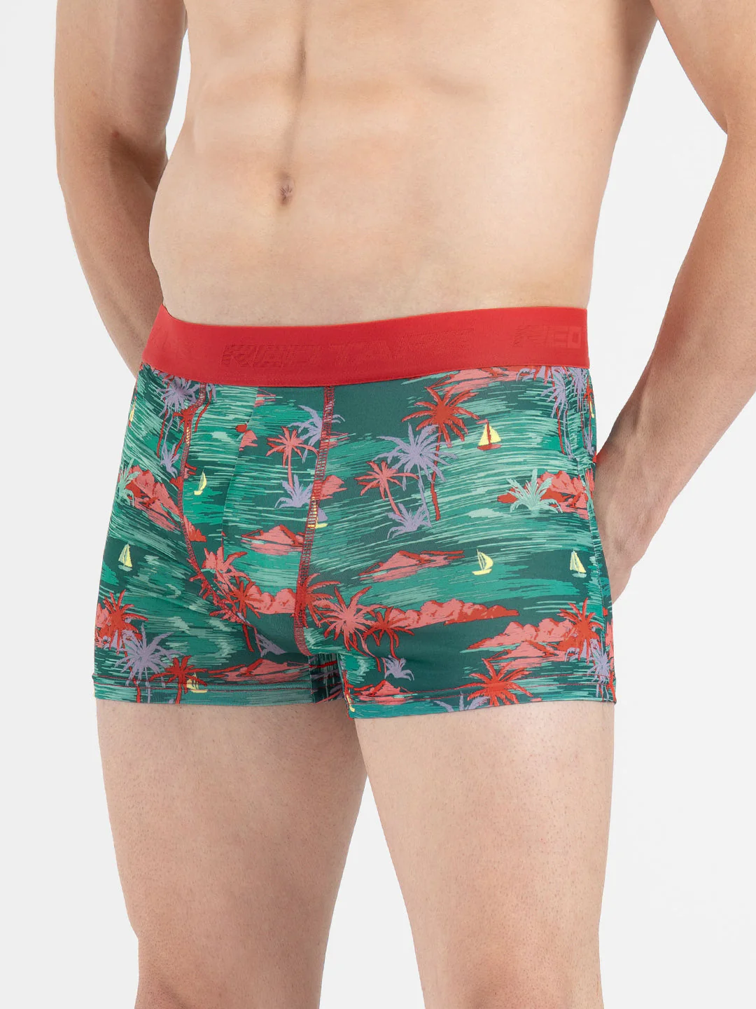 Men's Green Printed Elasticated Polyester Stretched Woven Trunk - Image 6