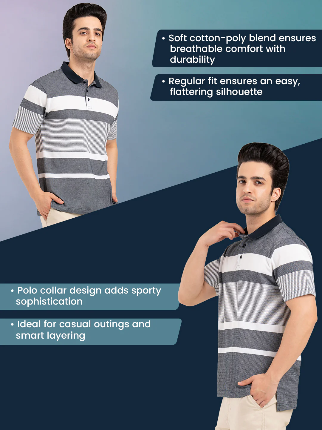 Menâ€™s Horizontal Stripe Polo T-Shirt - Image 2