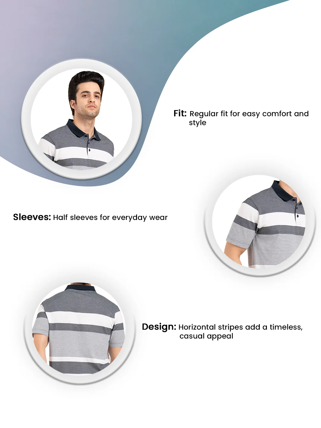 Menâ€™s Horizontal Stripe Polo T-Shirt - Image 3
