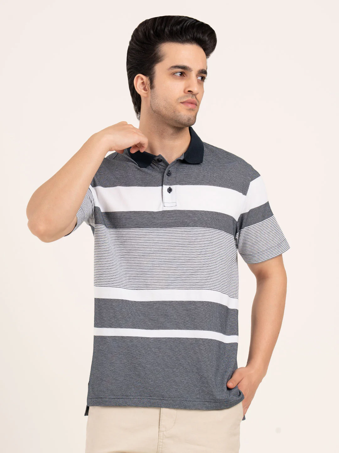 Menâ€™s Horizontal Stripe Polo T-Shirt - Image 4
