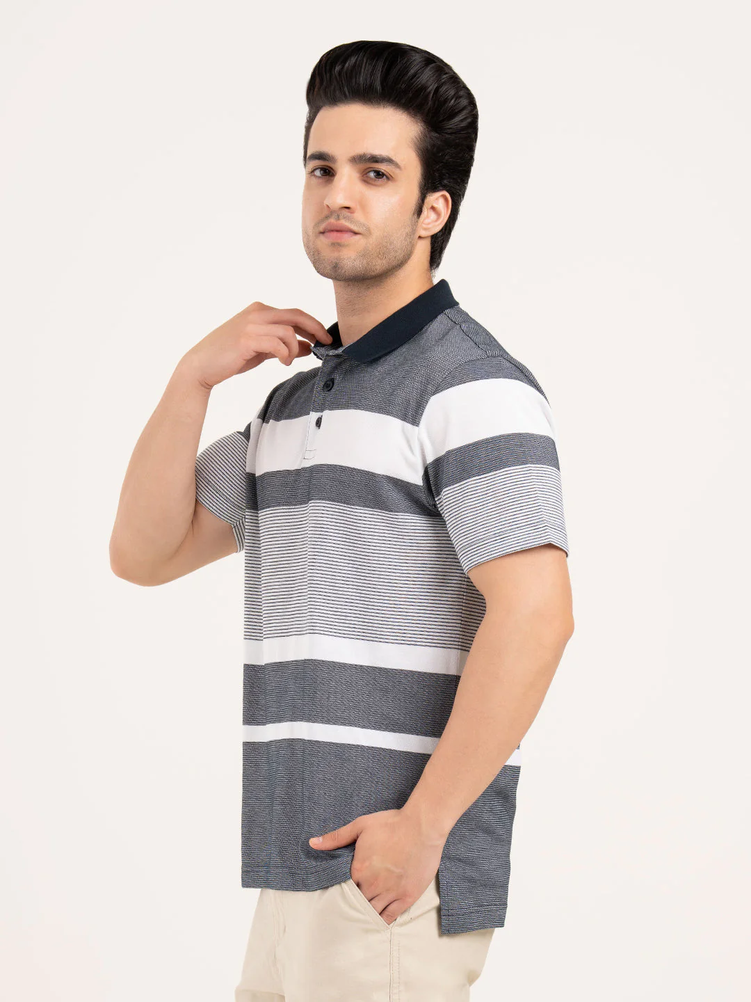Menâ€™s Horizontal Stripe Polo T-Shirt - Image 5
