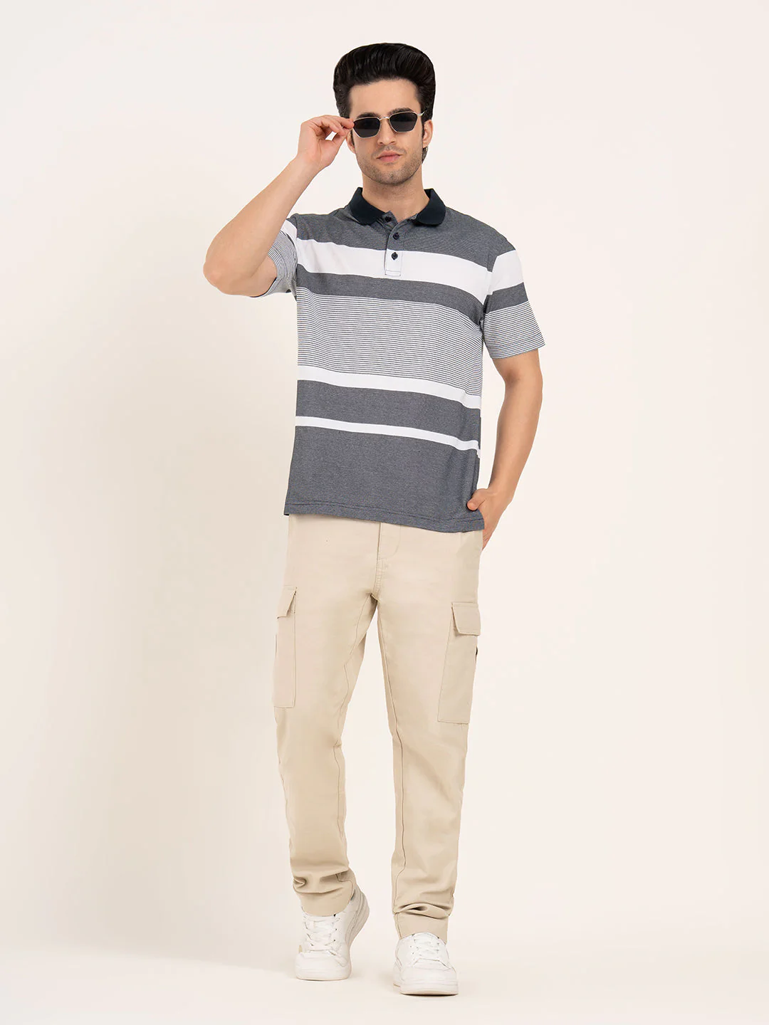 Menâ€™s Horizontal Stripe Polo T-Shirt - Image 8