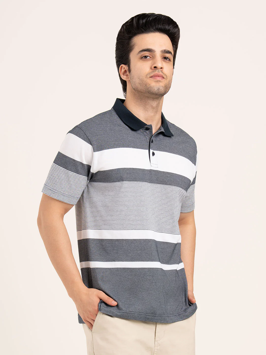 Menâ€™s Horizontal Stripe Polo T-Shirt - Image 9
