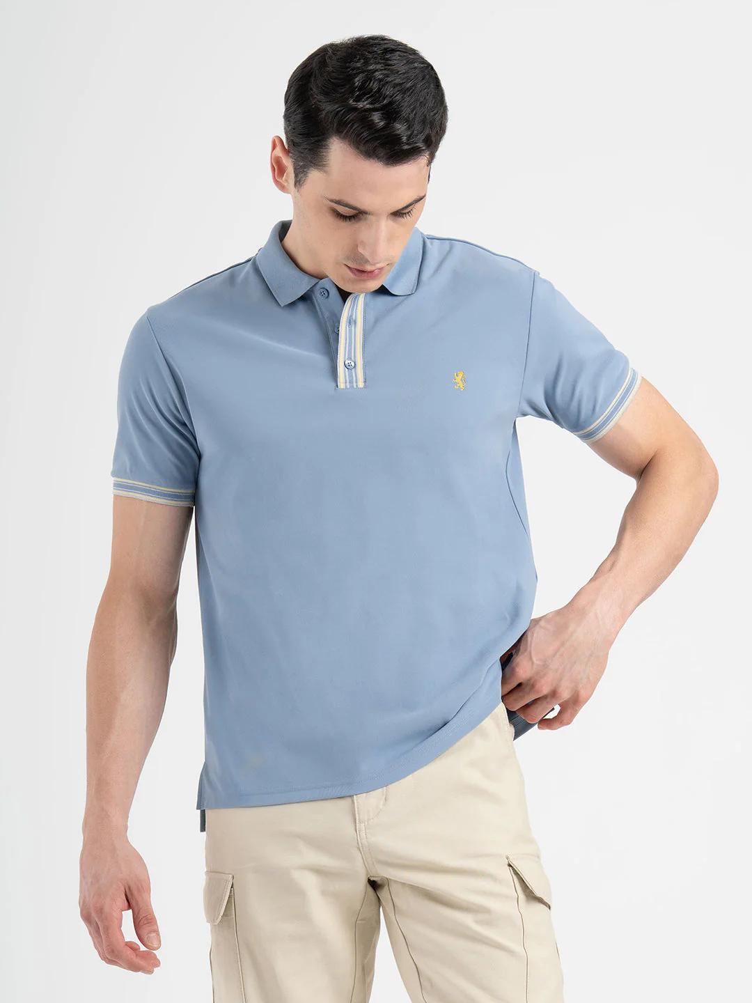 Men's Light Blue Jacquard Polo T-Shirt - Image 2