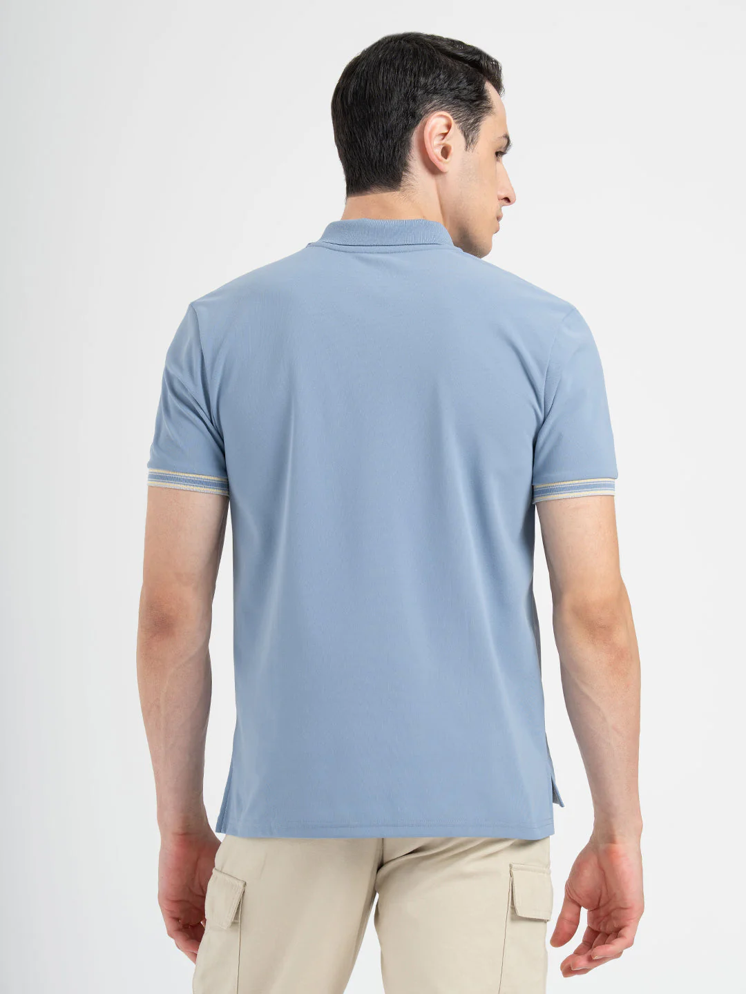 Men's Light Blue Jacquard Polo T-Shirt - Image 3