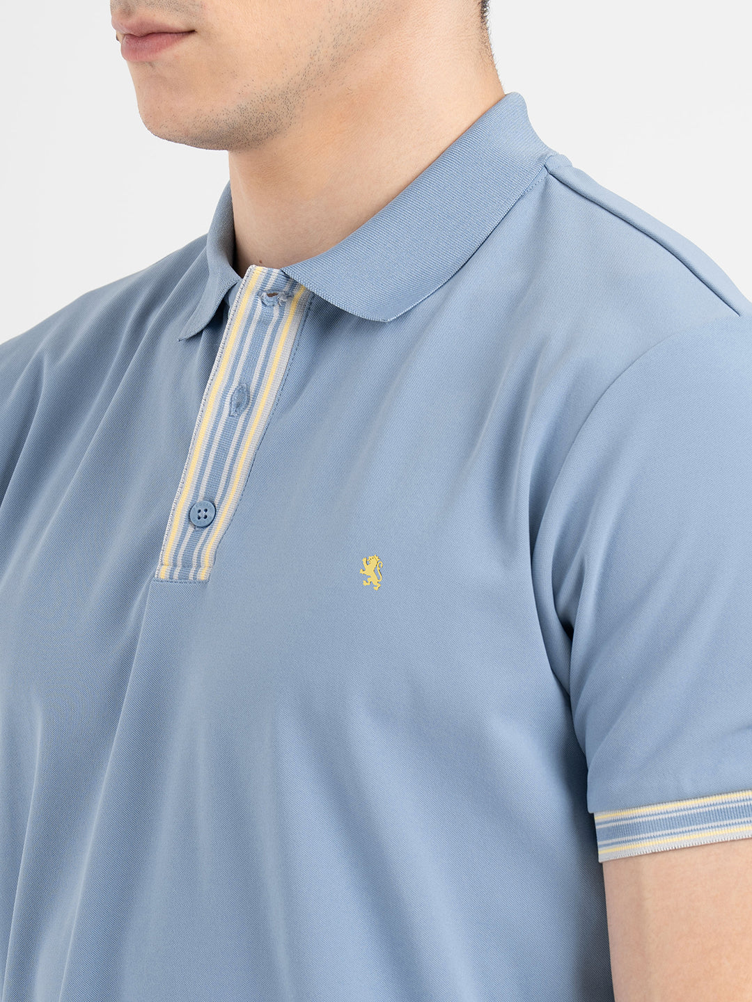 Men's Light Blue Jacquard Polo T-Shirt - Image 4