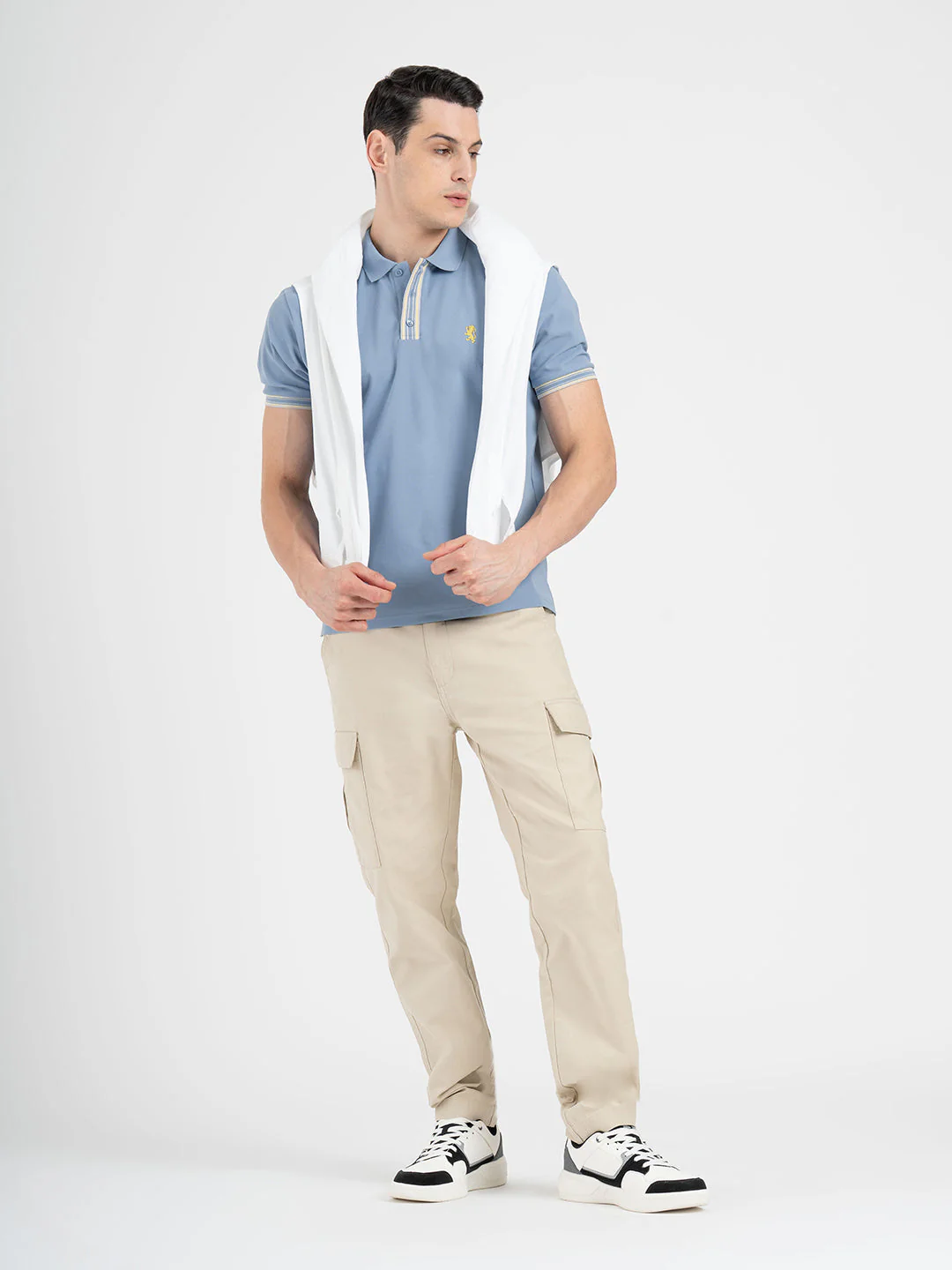 Men's Light Blue Jacquard Polo T-Shirt - Image 5