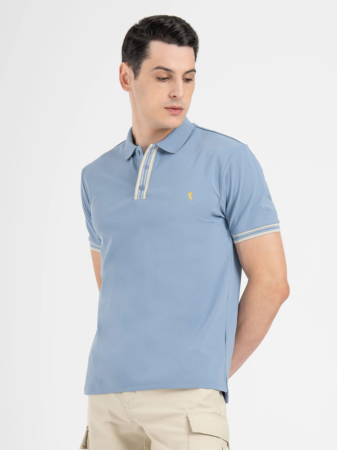 Men's Light Blue Jacquard Polo T-Shirt - Image 6