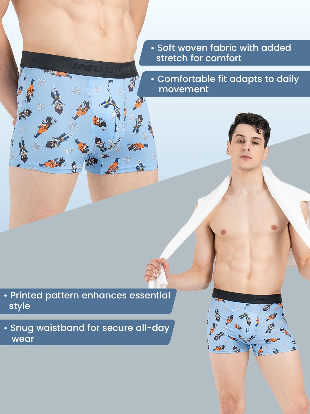 Men's Light Blue Printed Elasticated Polyester Stretched Woven Trunk - Image 2