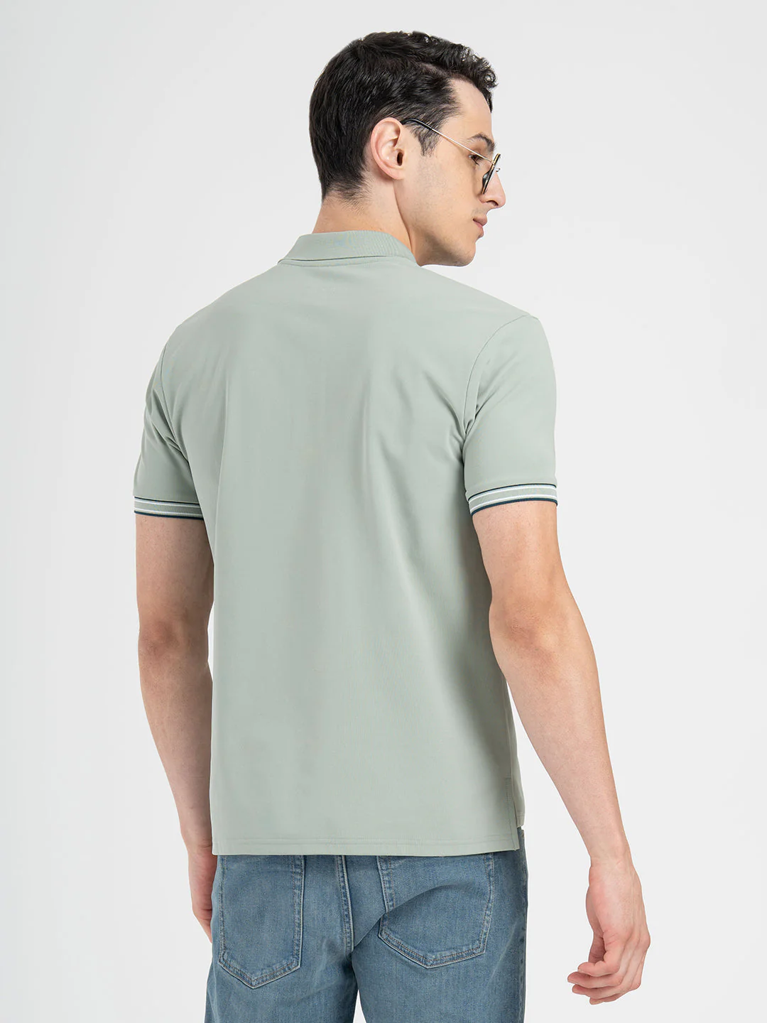Men's Light Green Jacquard Polo T-Shirt - Image 3