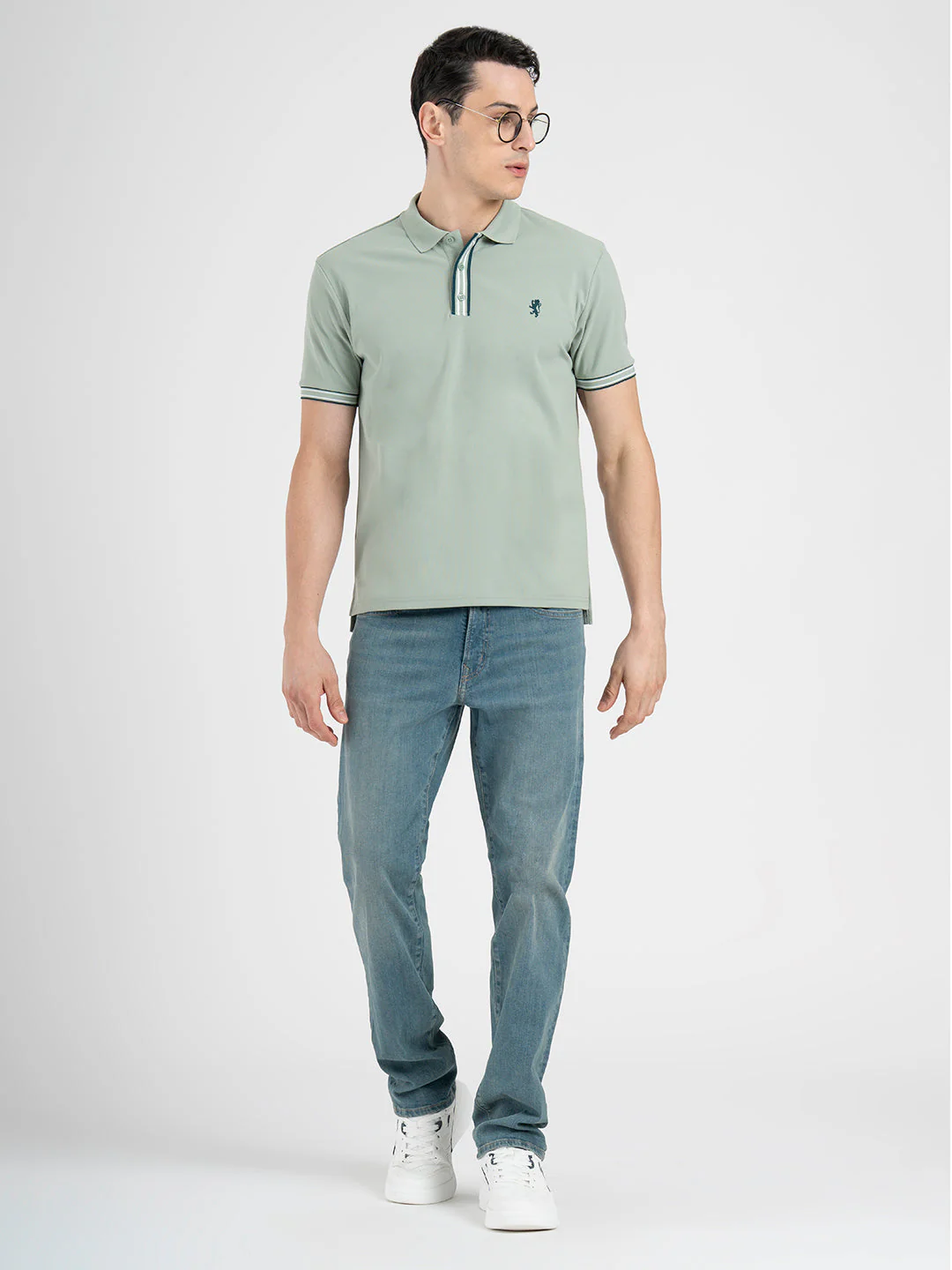 Men's Light Green Jacquard Polo T-Shirt - Image 5